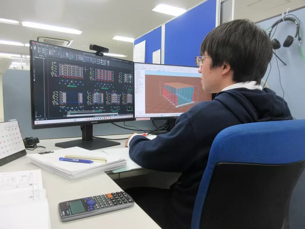 設計室　一人当たりのスペースを広く確保し快適な作業空間としています。